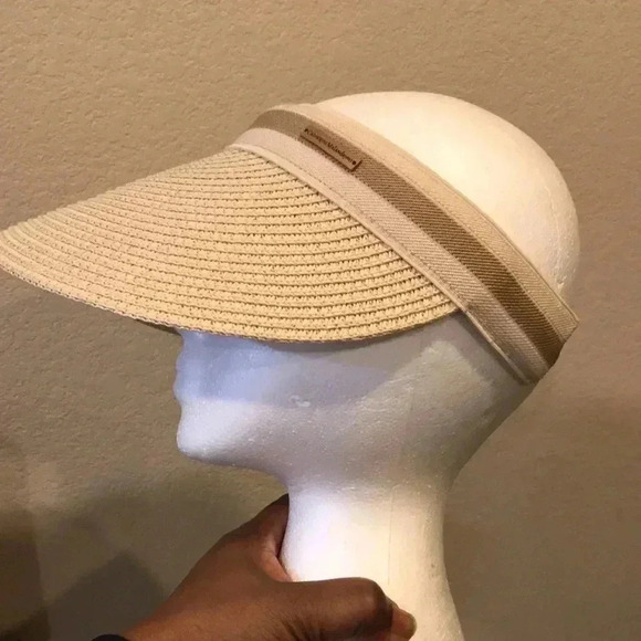 Catherine Malandrino Cream/Tan Sun Visor 100% Paper with Monogram Signature-OS - Picture 3 of 12